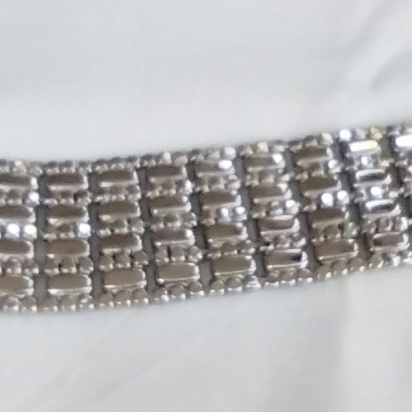 Vintage Mid Century Chunky Clear Rhinestone Bracelet with Safety Chain - Picture 4 of 6